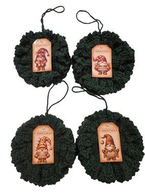 Crochet Christmas Wreath Ornaments: Santa Gnomes , Set of 4
